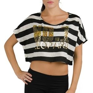 black and white no 1 leopard crop top womens shirt